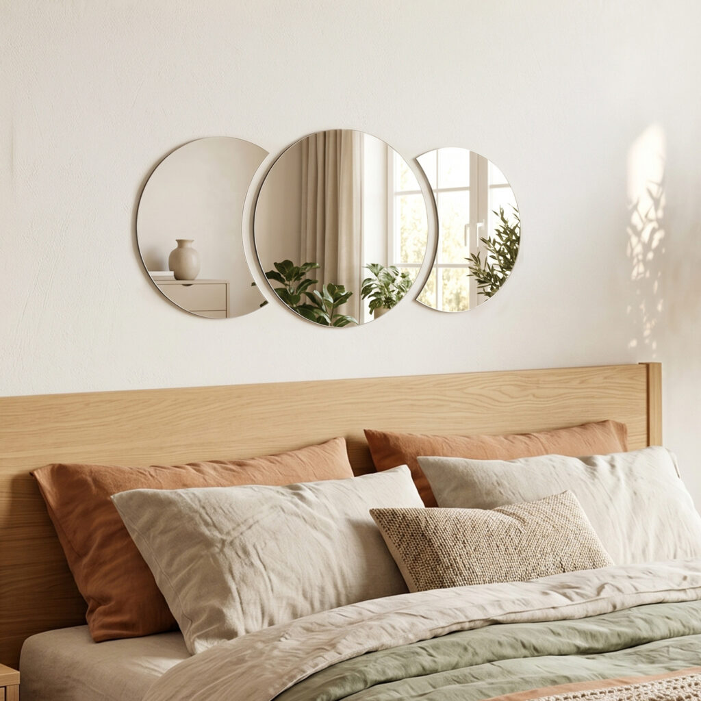 zelfklevende spiegel boven bed