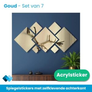 Spiegelstickers ruit goud, set van 7 aan een blauwe muur